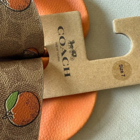 Coach Brown and Orange with Oranges Slide Sandals NWT - Picture 3 of 4
